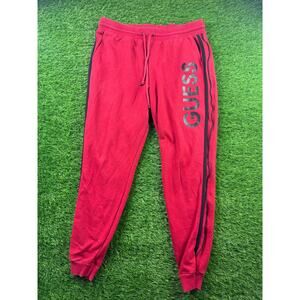 GUESS Los Angeles Jogger Sweatpants Unisex L Red Logo Black Track Pants Gym